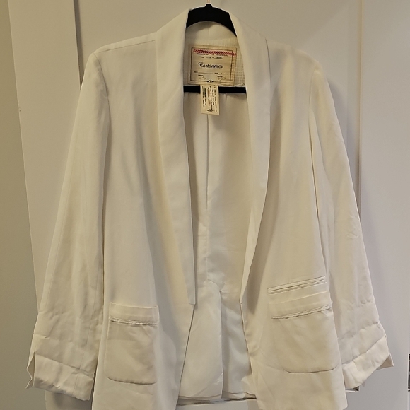 Anthropologie Jackets & Blazers - Cartonnier By Anthropologie White Blazer with Shawl Collar 100% Cotton Size 8